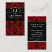 Visitekaartje van het zwart-wit Red Damask (Voorkant / Achterkant)