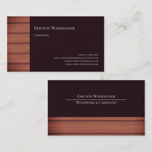 Visitekaartje van houtbruin hout (Voorkant / Achterkant)