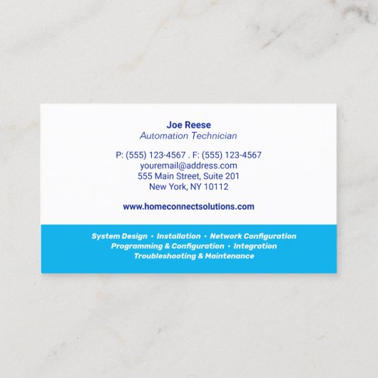 Visitekaartje van huisautomatiseringstechnicus (Achterkant)