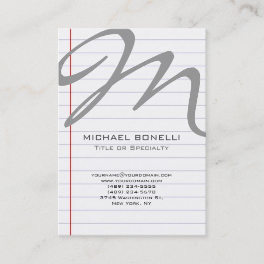 Visitekaartje van ingeblikt verticaal grijs monogr (Voorkant)