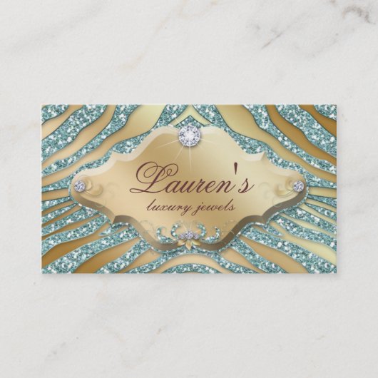 Visitekaartje van juwelen Zebra Sparkle Blauwgroen (Voorkant)