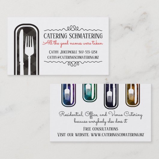 Visitekaartje van keukengerei met vorkmes (Voorkant / Achterkant)