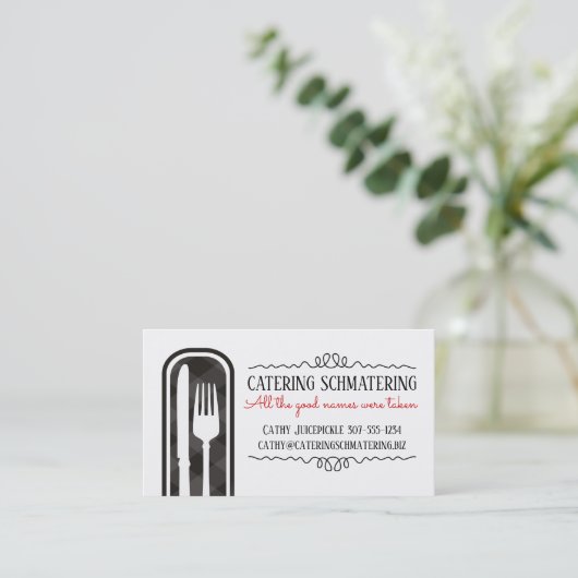 Visitekaartje van keukengerei met vorkmes (Staand voorkant)