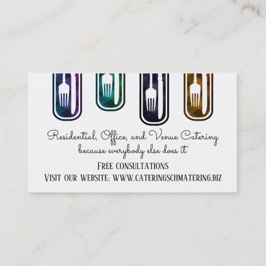 Visitekaartje van keukengerei met vorkmes (Achterkant)