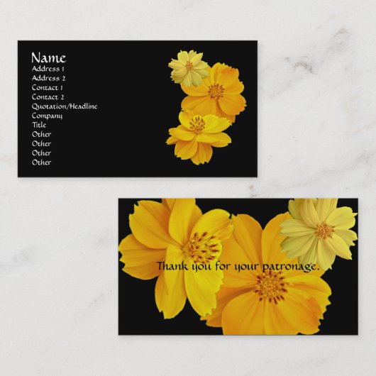 Visitekaartje van kosmos (Cosmos sulhureus) Bloeme (Voorkant / Achterkant)