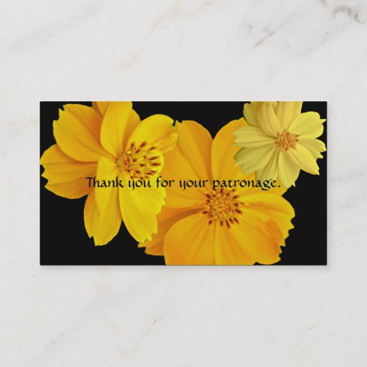 Visitekaartje van kosmos (Cosmos sulhureus) Bloeme (Achterkant)