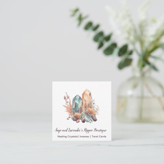 Visitekaartje van kristallen en bloemen (Staand voorkant)