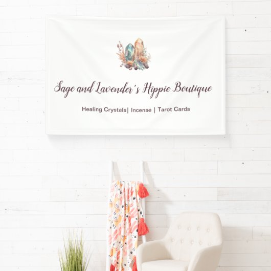 Visitekaartje van kristallen en bloemen spandoek (Insitu)