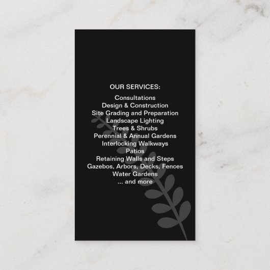 Visitekaartje van Landscaping Garden (Achterkant)
