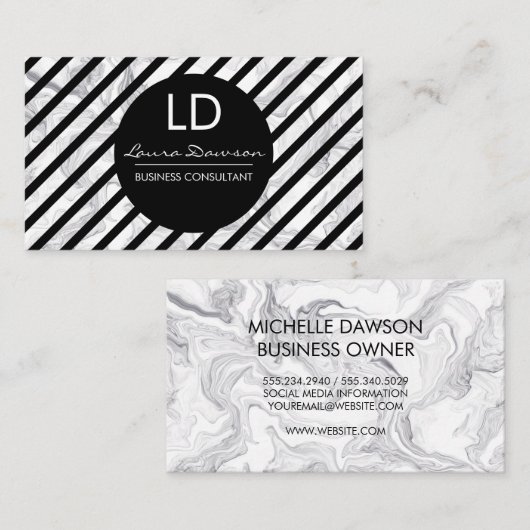 Visitekaartje van marmer Monogram Stripes (Voorkant / Achterkant)