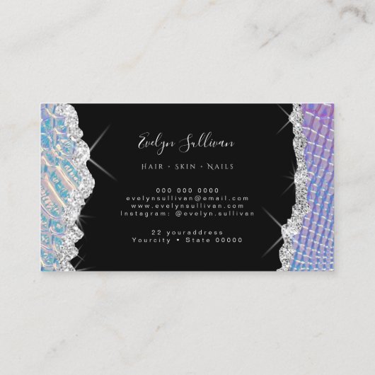 visitekaartje van mousserend leer (Achterkant)