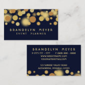 Visitekaartje van Navy Blue en Gold Bokeh Stippen (Voorkant / Achterkant)