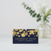 Visitekaartje van Navy Blue en Gold Bokeh Stippen (Staand voorkant)