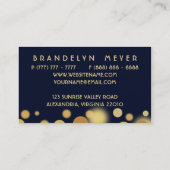 Visitekaartje van Navy Blue en Gold Bokeh Stippen (Achterkant)