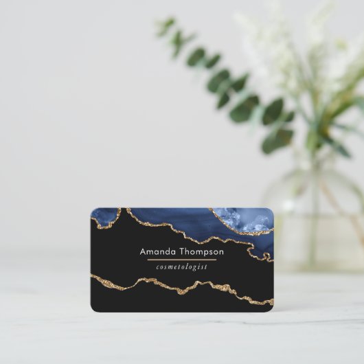 Visitekaartje van Navy en Gold Agate edele steen (Staand voorkant)