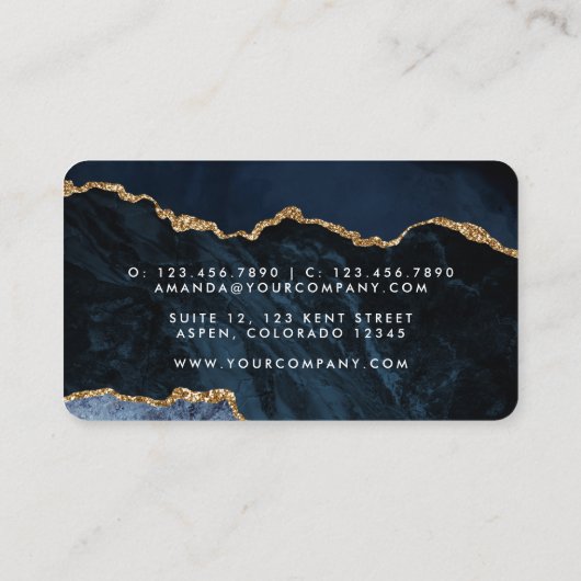 Visitekaartje van Navy en Gold Agate edele steen (Achterkant)