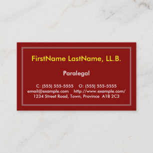 Visitekaartje van Paralegal, rood en geëyecateerd