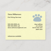 Visitekaartje van Pet Sitter (Achterkant)