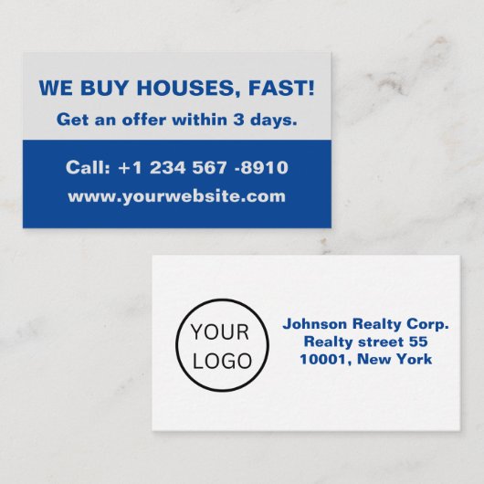 Visitekaartje van Real Estate Agent - We kopen hui (Voorkant / Achterkant)