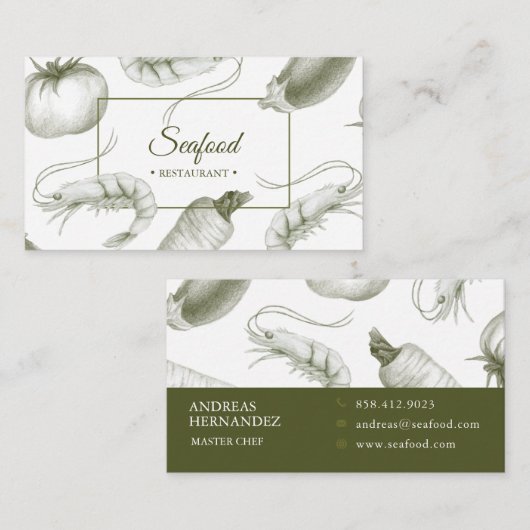 Visitekaartje van restaurant voor zeevruchten (Voorkant / Achterkant)