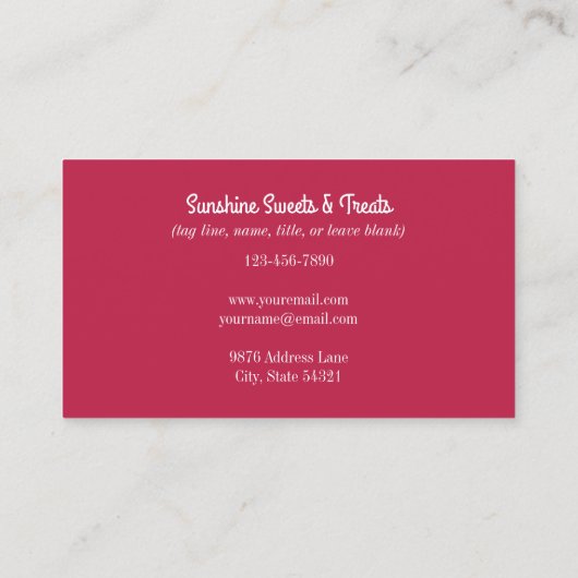 Visitekaartje van rode en witte spelbakkerswaren (Achterkant)