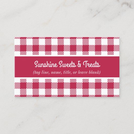 Visitekaartje van rode en witte spelbakkerswaren (Voorkant)