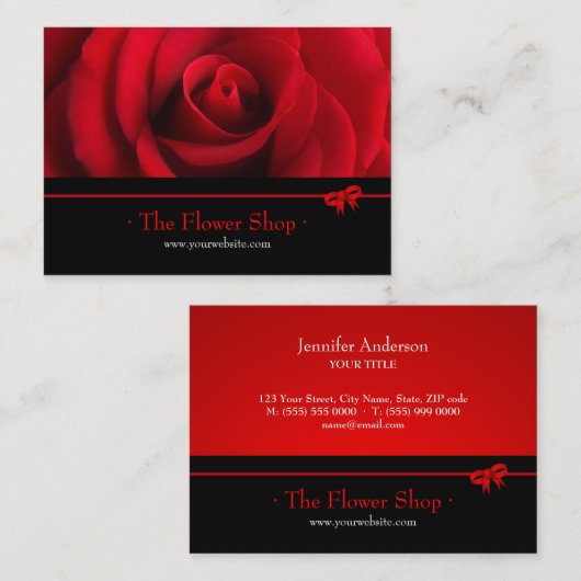 Visitekaartje van rode rozenflora (Voorkant / Achterkant)