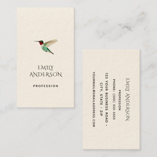 Visitekaartje van rondvliegende Hummingbird (Voorkant / Achterkant)