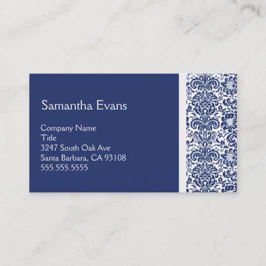 Visitekaartje van Royal Blue en White Damask (Voorkant)
