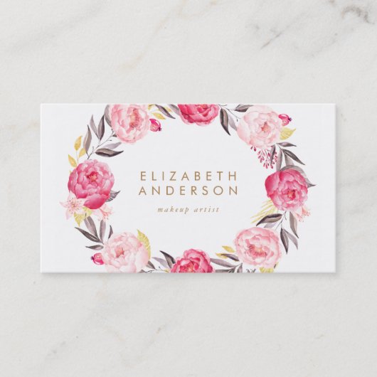 Visitekaartje van roze bloemen (Voorkant)