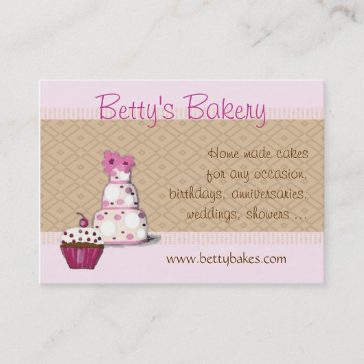 Visitekaartje van roze en bruine bakkerij (Voorkant)