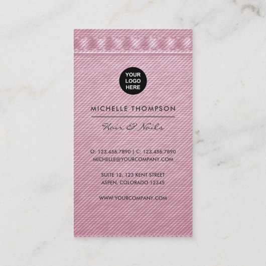 Visitekaartje van roze en gouden linnen (Achterkant)