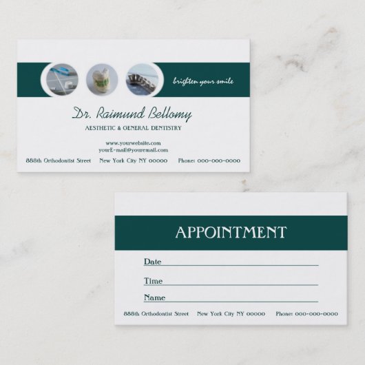 Visitekaartje van tandartsafspraak (Voorkant / Achterkant)