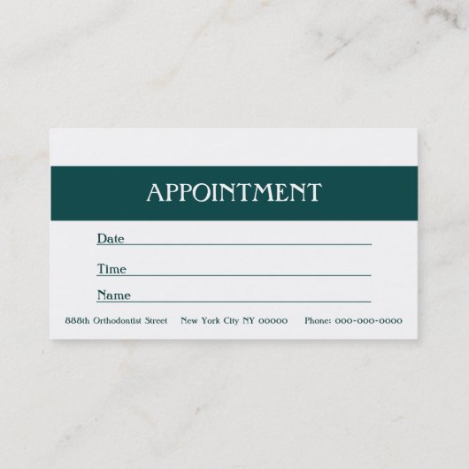 Visitekaartje van tandartsafspraak (Achterkant)
