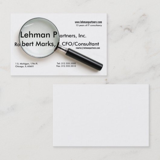 visitekaartje van vergrootglas (Voorkant / Achterkant)