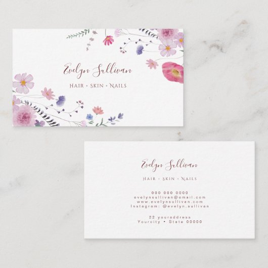 Visitekaartje van verse wilde bloemen (Voorkant / Achterkant)