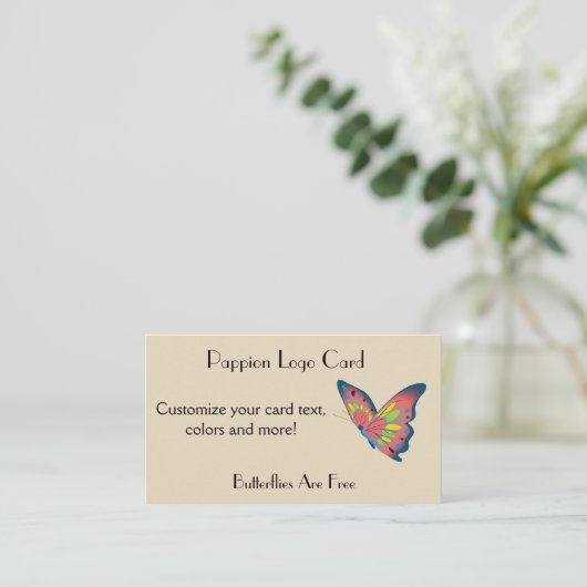 Visitekaartje van vlinder Logo Pappion (Staand voorkant)