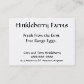 Visitekaartje van vrij verkrijgbare eieren uit eie (Achterkant)