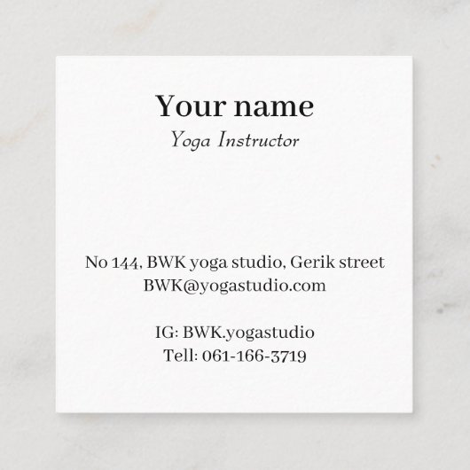 Visitekaartje van Yoga studio (Achterkant)