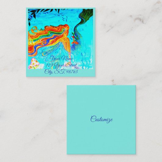 Visitekaartje van zeemeermin met regenboogharing (Voorkant / Achterkant)
