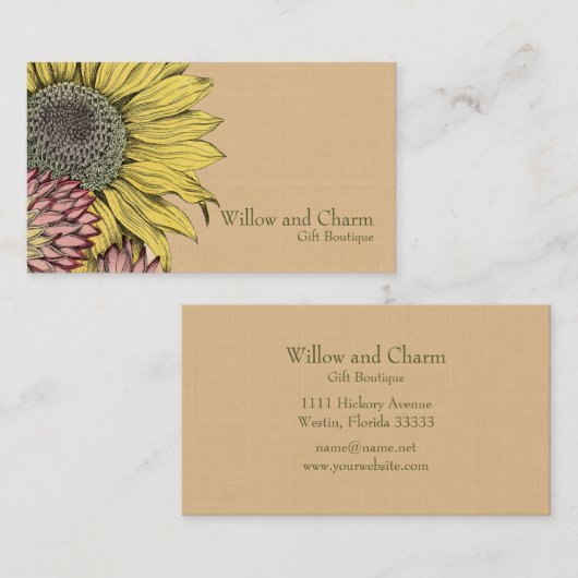 Visitekaartje van zonnebloempitten, botanisch (Voorkant / Achterkant)