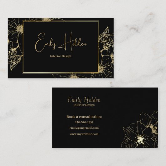 Visitekaartje van zwarte en goudflora (Voorkant / Achterkant)