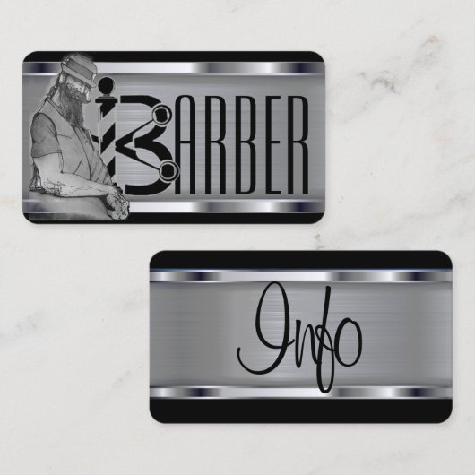 Visitekaartje van zwarte en zilverbarber (Voorkant / Achterkant)