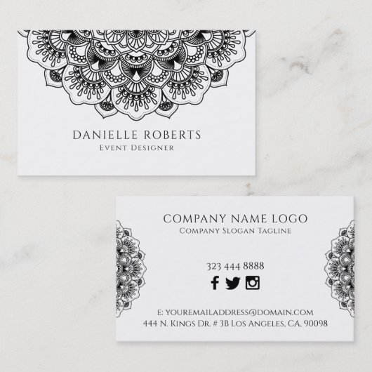 Visitekaartje van zwarte mandala (Voorkant / Achterkant)