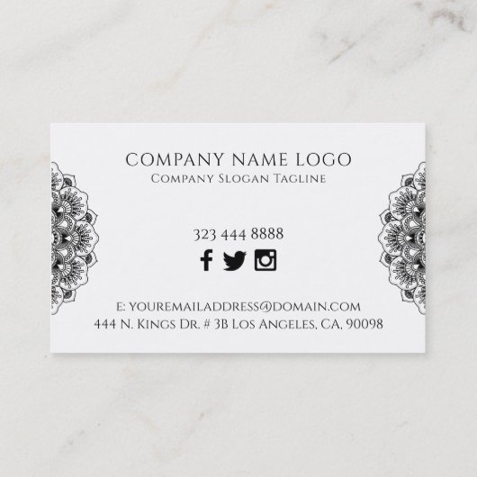 Visitekaartje van zwarte mandala (Achterkant)