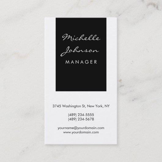 Visitekaartje Verticaal Script Black White Manager (Voorkant)