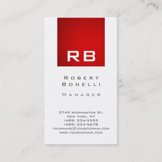 Visitekaartje Vertical Red White Monogram Manager (Voorkant)