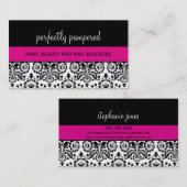 VISITEKAARTJE vet Damask zwart Fuschia roze (Voorkant / Achterkant)