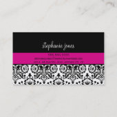 VISITEKAARTJE vet Damask zwart Fuschia roze (Achterkant)