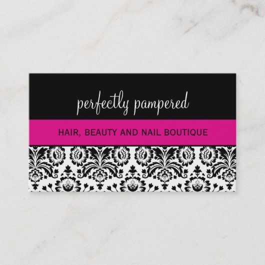 VISITEKAARTJE vet Damask zwart Fuschia roze (Voorkant)